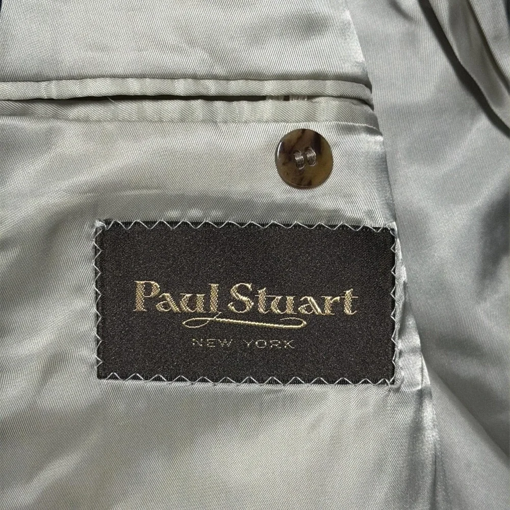 Paul Stuart Suit Jacket Mens 45 Long Navy Pinstripe Wool Double Breasted England